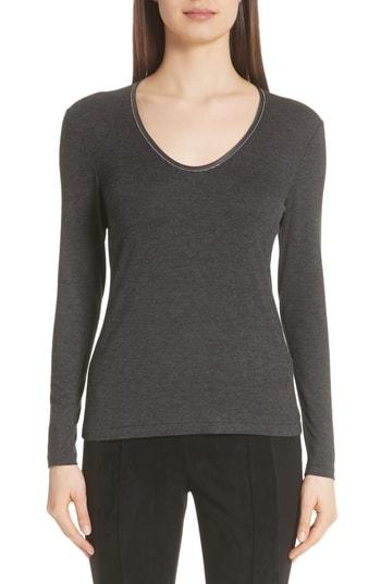Women's Lafayette 148 New York Rila Chain Detail Top, Size - Grey