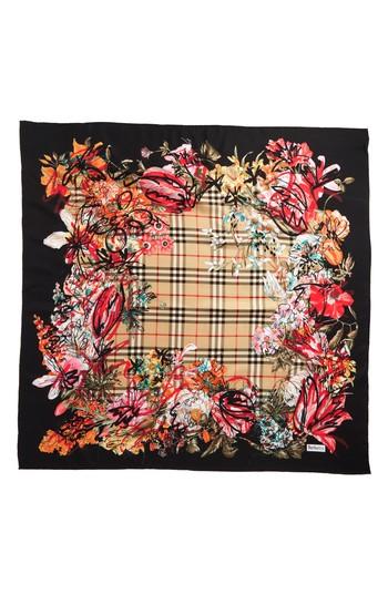 Women's Burberry Floral Scribble Square Silk Scarf, Size - Black