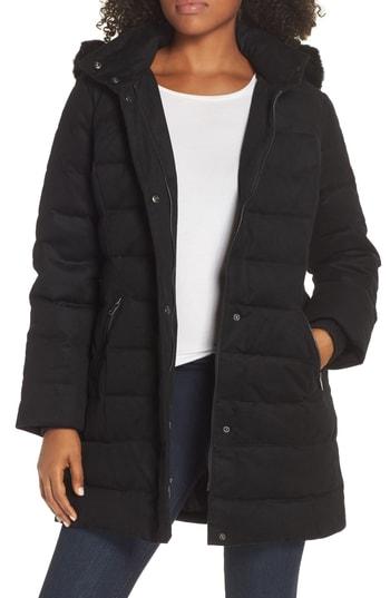 Women's Ugg Celeste Genuine Shearling Trim Down Coat - Black