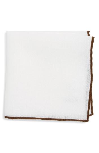 Men's Eton Solid Linen Pocket Square, Size - Brown
