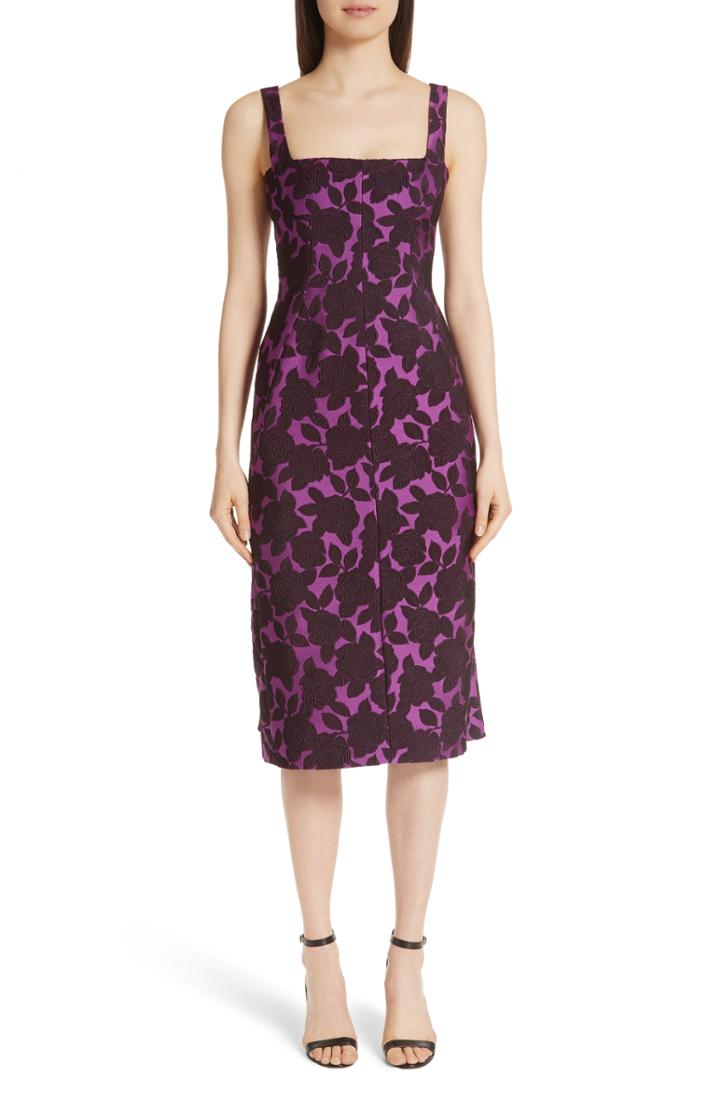 Women's Lela Rose Floral Matelasse Watteau Back Dress (similar To 14w) - Purple