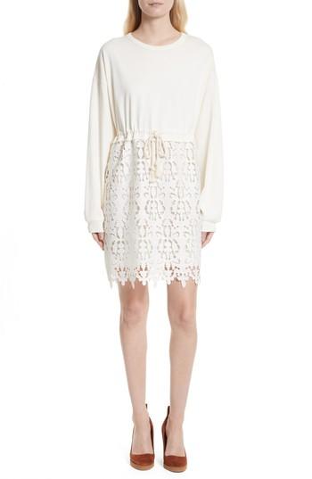 Women's See By Chloe Lace Skirt Sweatshirt Dress - White