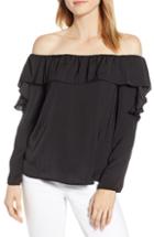 Women's 1.state Hammered Satin Off The Shoulder Ruffle Blouse, Size - Black
