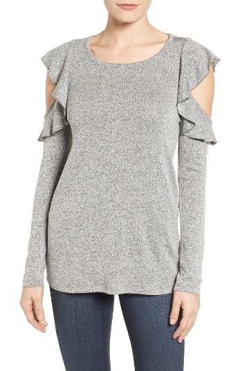 Petite Women's Pleione Ruffle Cold Shoulder Top P - Grey