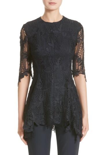 Women's Lela Rose Elbow Sleeve Lace Top