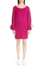 Women's Lela Rose Tie Cuff Wool Blend Crepe Shift Dress - Pink