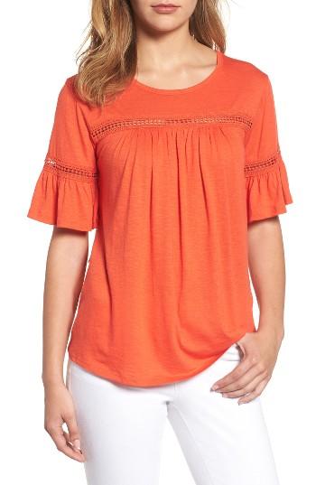Women's Bobeau Lace Trim Bell Sleeve Top - Orange