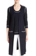 Women's St. John Collection Hand Beaded Birdseye Knit Cardigan - Blue