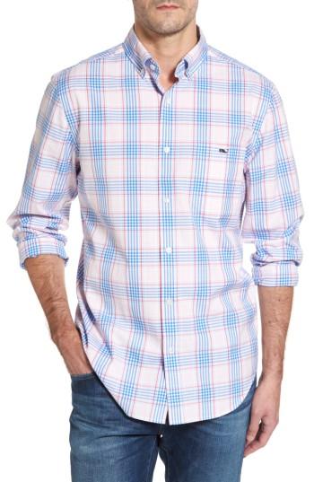Men's Vineyard Vines Pelican Plaid Tucker Classic Fit Sport Shirt, Size - Pink