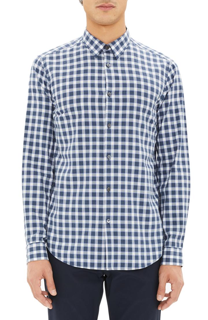 Men's Theory Irving Regular Fit Check Sport Shirt, Size - Blue