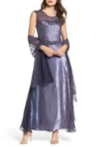 Women's Komarov Embellished Sash A-line Gown With Wrap - Purple