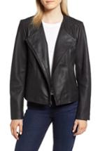 Women's Cole Haan Collarless Leather Jacket - Black