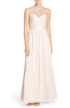 Women's Hayley Paige Occasions Lace & Chiffon Halter Gown - Coral