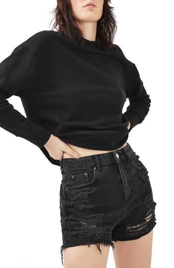 Women's Topshop Ripped Mom Shorts Us (fits Like 10-12) - Black