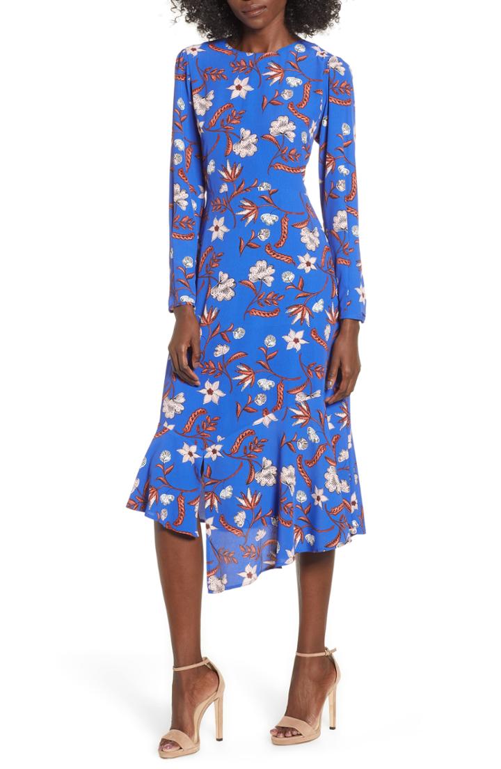 Women's Astr The Label Flower Print Asymmetrical Hem Dress - Blue