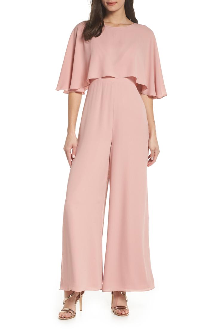 Women's Fame And Partners Georgette Jumpsuit With Removable Cape - Pink