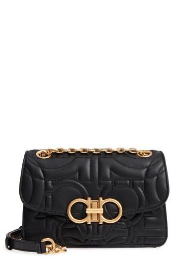 Salvatore Ferragamo Quilted Gancio Leather Shoulder Bag - Black