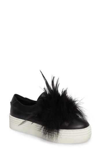 Women's Here/now Lily Feather Pom Slip-on Platform Sneaker M - Black