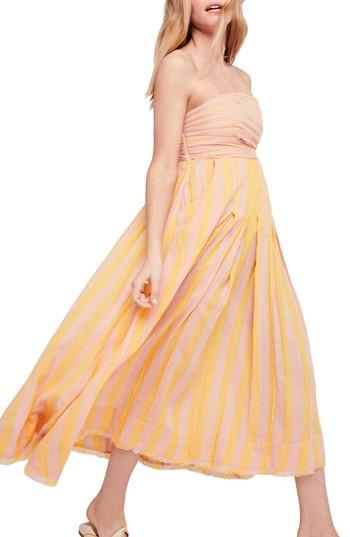 Women's Free People Stripe Me Up Strapless Midi Dress - Yellow