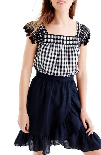 Women's J.crew Embroidered Gingham Top - Black