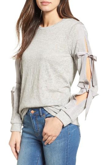 Women's Pleione Ribbon Tie Sleeve Knit Top - Grey