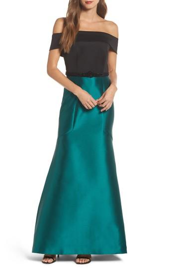 Women's Eliza J Mixed Media Off The Shoulder Trumpet Gown