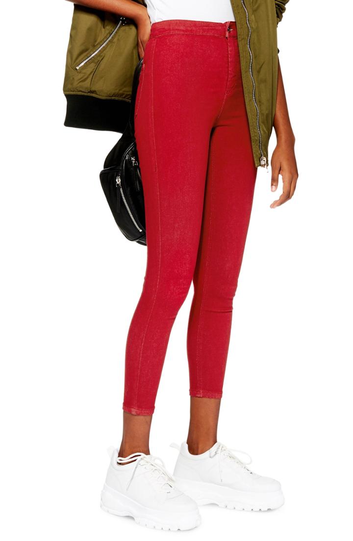 Women's Topshop Joni Ankle Jeans W X 30l (fits Like 27w) - Red