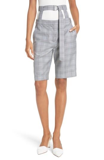 Women's Tibi Removable Corset Plaid Shorts - Grey