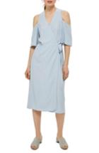 Women's Topshop Cold Shoulder Wrap Midi Dress Us (fits Like 0-2) - Blue
