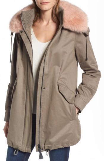 Women's Derek Lam 10 Crosby Parka With Genuine Fox Fur Trim - Green