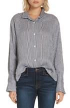 Women's Frame Stripe Linen Blend Shirt - Blue