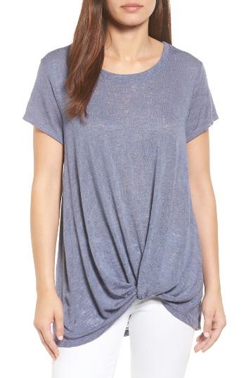 Petite Women's Bobeau Jessica Twist Hem Slub Tee P - Grey