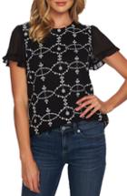 Women's Cece Embroidered Ruffle Sleeve Top - Black