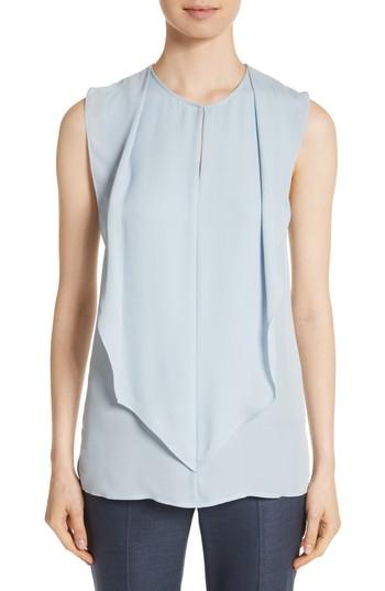 Women's St. John Collection Satin Silk Georgette Shell, Size - Blue