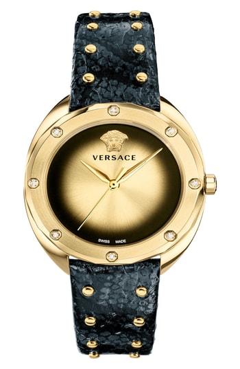 Women's Versace Shadov Diamond Snakeskin Leather Band Watch, 38mm