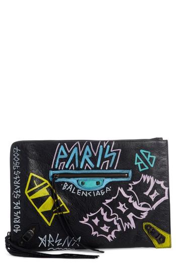Balenciaga Classic Graffiti Leather Pouch -