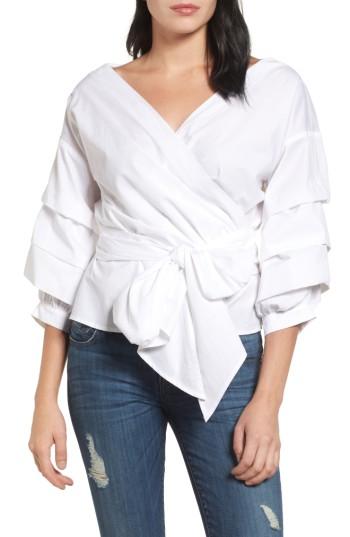 Women's Pleione Pleat Sleeve Wrap Blouse - White