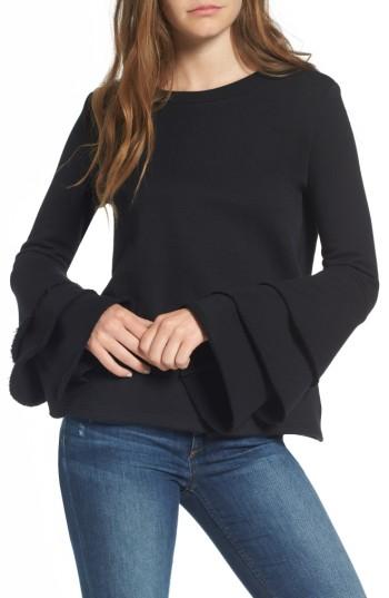 Women's Nytt Ruffle Sleeve French Terry Top - Black
