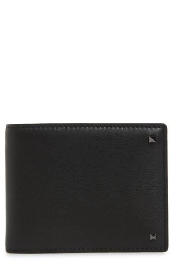 Men's Valentino Garavani Stud Leather Money Clip Card Case - Black