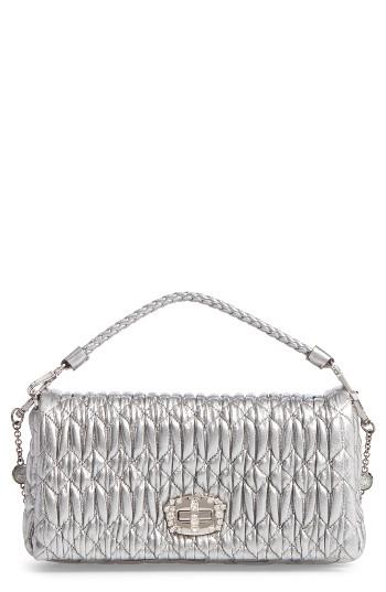 Miu Miu Small Crystal Embellished Nappa Shoulder Bag - Metallic