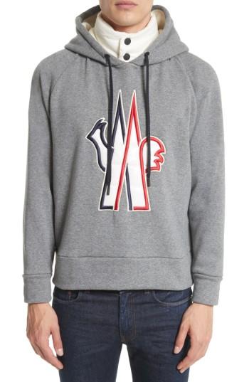 Men's Moncler Grenoble Logo Patch Hooded Sweatshirt - Blue