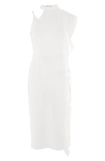 Women's Topshop Asymmetrical Ruffle Midi Dress Us (fits Like 0-2) - Ivory