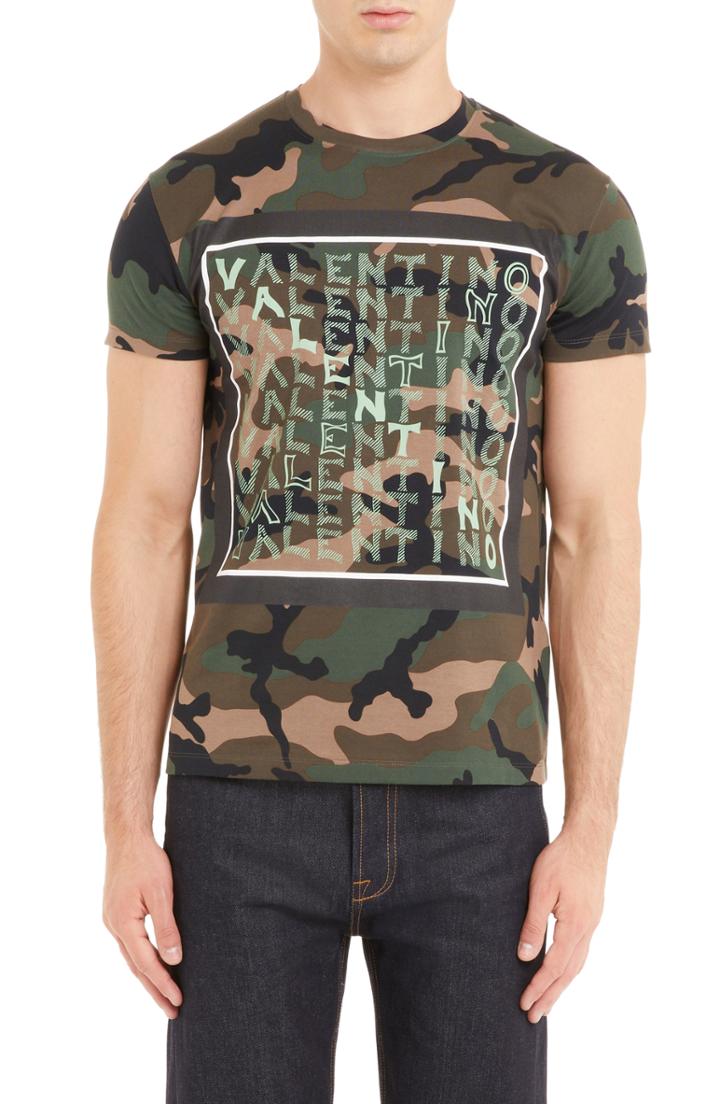 Men's Valentino Camo Logo T-shirt, Size - Green
