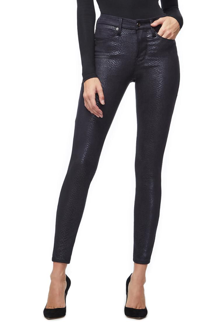 Women's Good American Good Legs Metallic Snake Print Skinny Jeans - Black
