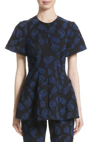 Women's Lela Rose Tulip Jacquard Peplum Top - Black