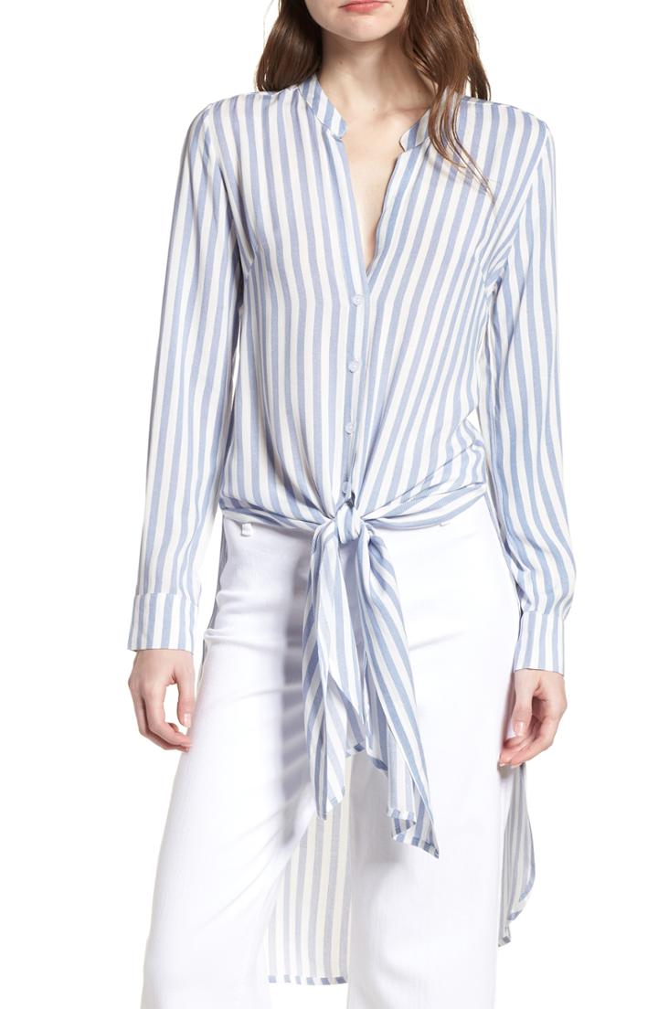 Women's Eileen Fisher Long Silk Shirt, Size - Blue