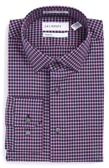 Men's Calibrate Trim Fit Non-iron Check Stretch Dress Shirt 34/35 - Purple