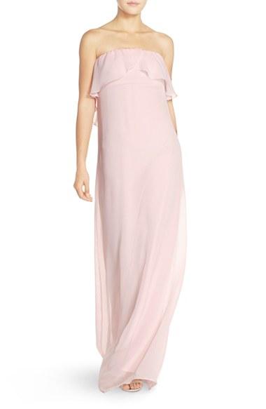 Women's Nouvelle Amsale 'holly' Strapless Ruffle Front Chiffon Trapeze Gown - Pink