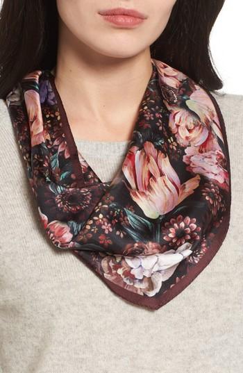 Women's Echo Winter Floral Diamond Silk Scarf, Size - White