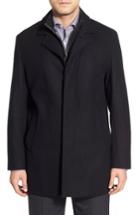 Men's Cole Haan Wool Blend Top Coat With Inset Knit Bib - Black